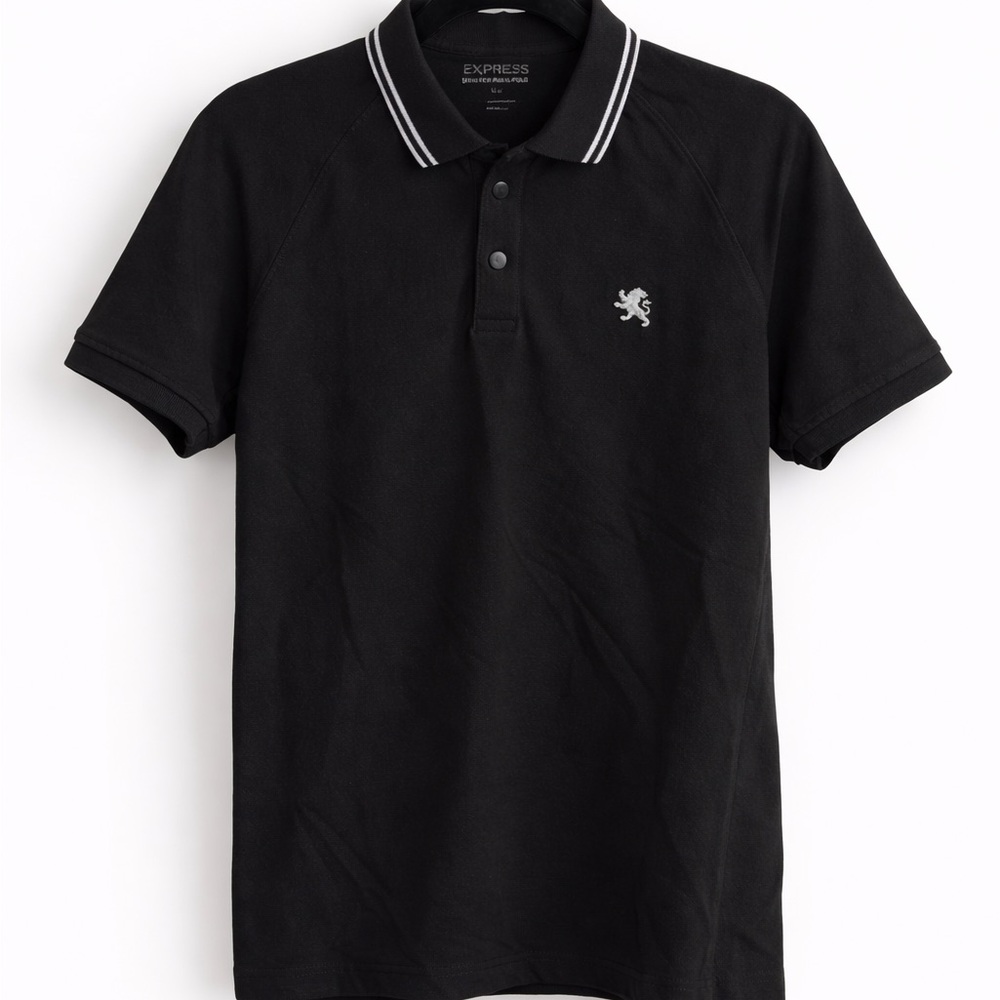 Express Black Polo Shirt Lion Logo Tipped Collar Men’s Medium